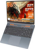 Rumtuk 16" Gaming Laptop Computer - Alder Lake N95 Processor (3.4GHz), FHD 1920 * 1200 IPS, 16G RAM, Fingerprint, Backlit Keyboard, 180° Hinge, Lightweight for Business & Student (512GB)