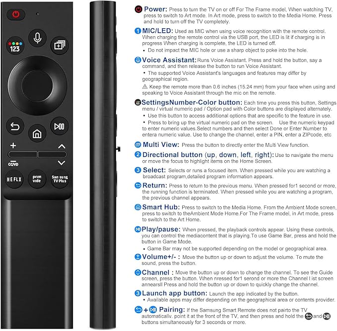 Voice Replacement Remote for All Samsung TV QLED 4K 8K UHD/Crystal UHD 4K/ NEO QLED SeriesTVs Q60A Q70A Q80A QN85A QN90A QN800A Series