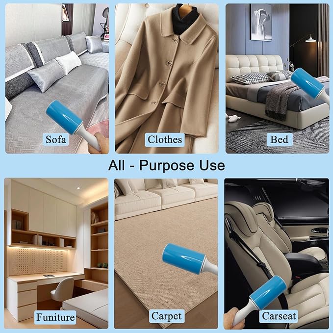 Reusable Washable Lint Roller 4 Pack, Sticky Gel Lint Rollers, Cat Dog Pet Hair Lint Remver Cleaner for Clothes, Carpet, Travel, 2 Large Roller with Dust Cover and 2 Mini, Portable Small Lint Brush
