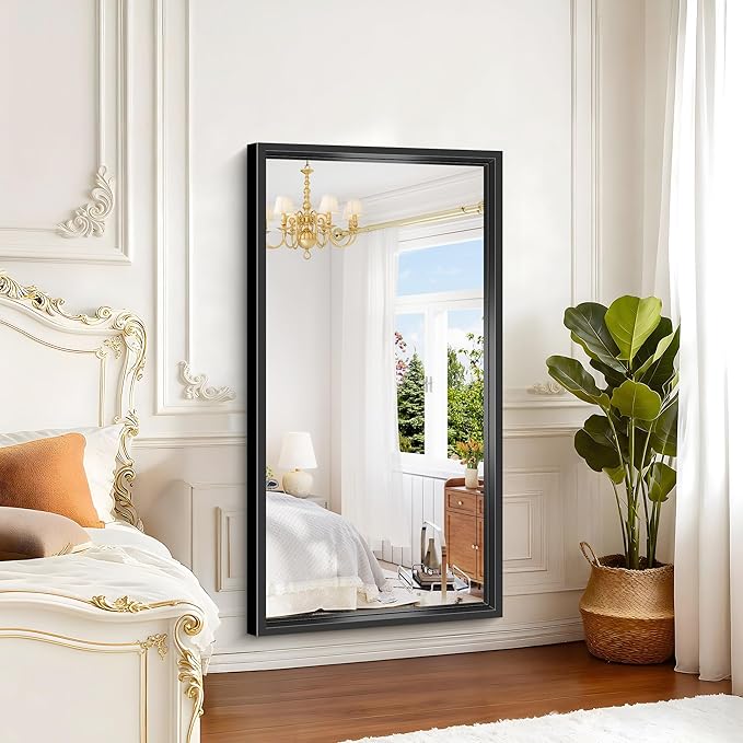 Black Rectangle Mirror, 55 x 30 Inch Bathroom Mirrors for Over Sink, 0.6" Thickened Deep Frame Brushed Black Mirrors for Wall, Shatterproof Tempered Glass, Antirust, Horizontally or Vertically