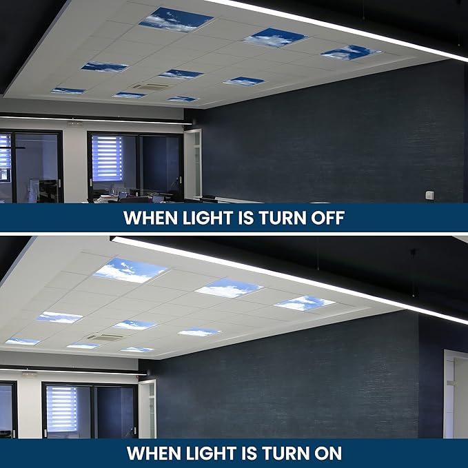 4 Pack 2x4 LED Flat Panel Light Drop Ceiling Fixture with Cloud Design, 7000LM Tunable 20W-40W, 3000K-6500K 0-10V Dimmable Skylight Recessed Fixture for Office Shop, ETL & DLC 24x24 Inch LED Panel