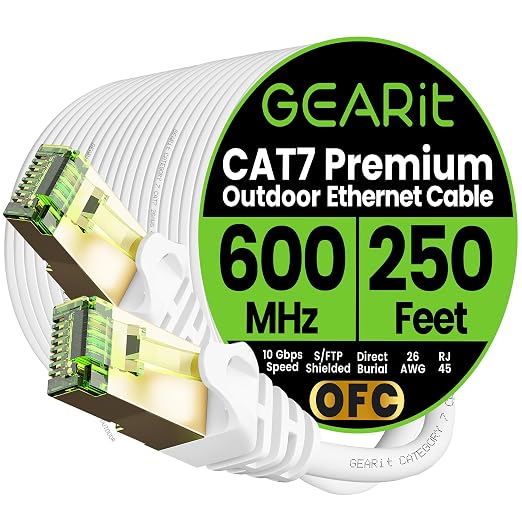 GEARit Cat7 Outdoor Ethernet Cable SFTP Shielded Foil Twisted Pair, Pure Copper by GEARit