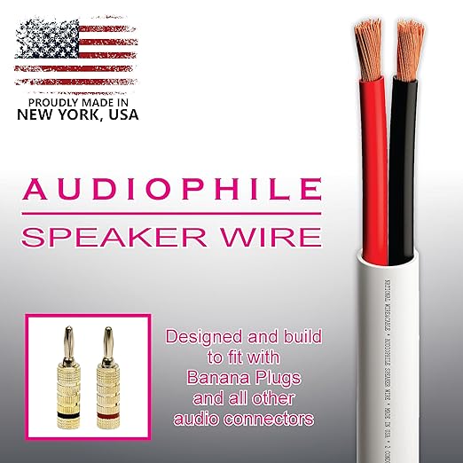 NATIONAL Wire&Cable - 16/2 Audiophile Speaker Wire (200 Feet) 16AWG Gauge - Made in USA - in Wall Audio Speaker Wire Cable/CL Rated/ETL Listed / 2 Conductors - OFC Oxygen-Free Copper, White 200ft