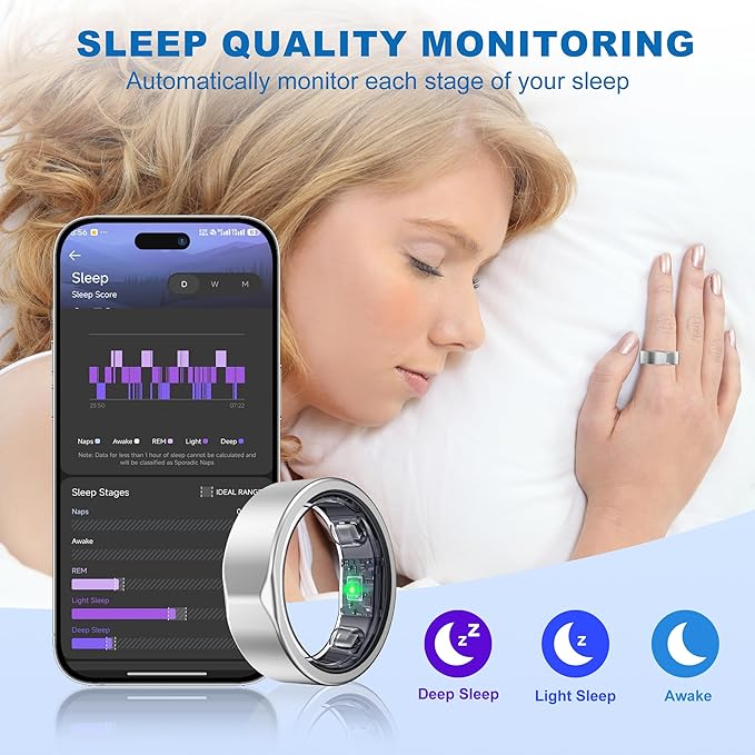 Smart Ring for Women Men, Valentine's Day Gifts, Minimalist Fitness Ring with Heart Rate, Stress, Sleep, Step, Calorie Tracking, 5ATM Waterproof for iPhone and Android,No Subscription (Silver, 8)