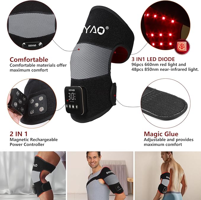 DGQY Cordless Red Light Therapy for Knee Joint Warp Portable Infrared Light Device for Knee Elbow Pain Muscle Relief Recovery 660nm and 850nm Heated Therapy with Wireless Rechargeable Controller