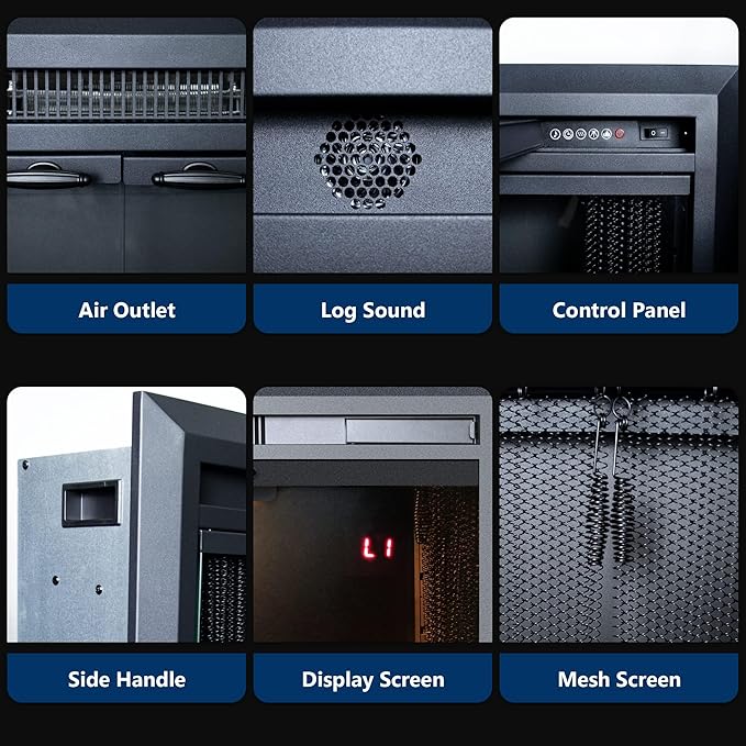 50 Inches Electric Fireplace Insert, 750W/1500W Fireplace Heater with Adjustable Flame and Top Light Colors, Fire Crackling Sound, Remote Control, Timer, Glass Door & Mesh Screen, Black
