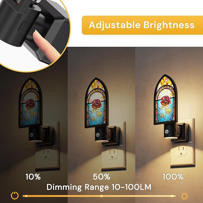 L LOHAS LED Night Lights Plug into Wall, Night Light with Light Sensor, 3000K Soft White, 0-100LM Brightness Adjustable, Acrylic Rose Nightlight for Bathroom Bedroom Hallway