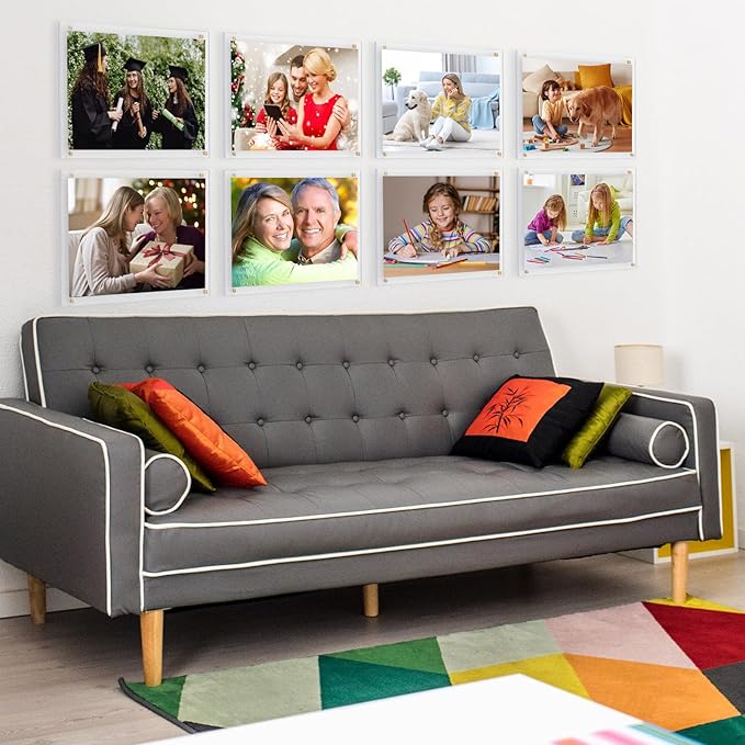 Kalami 8.5x11 Acrylic Wall Mount Picture Frame Self Adhesive, No Drill Floating Frameless Clear Photo Frame for Artwork Diploma Certificate or A4 Letter Size Document Display-Full Frame is 10x13