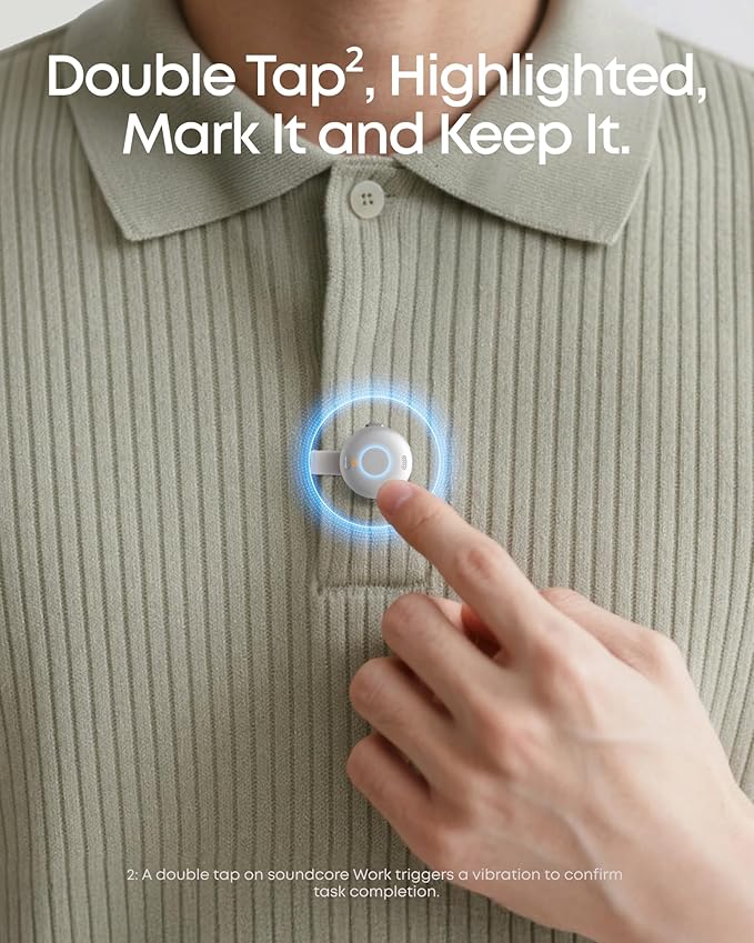 soundcore Work by Anker, Portable AI Voice Recorder, AI Note Taker, AI Transcription & Summarization, 6-Month Pro at No Charge, Cross-Meeting Summary, MFi Certified, Privacy Protection