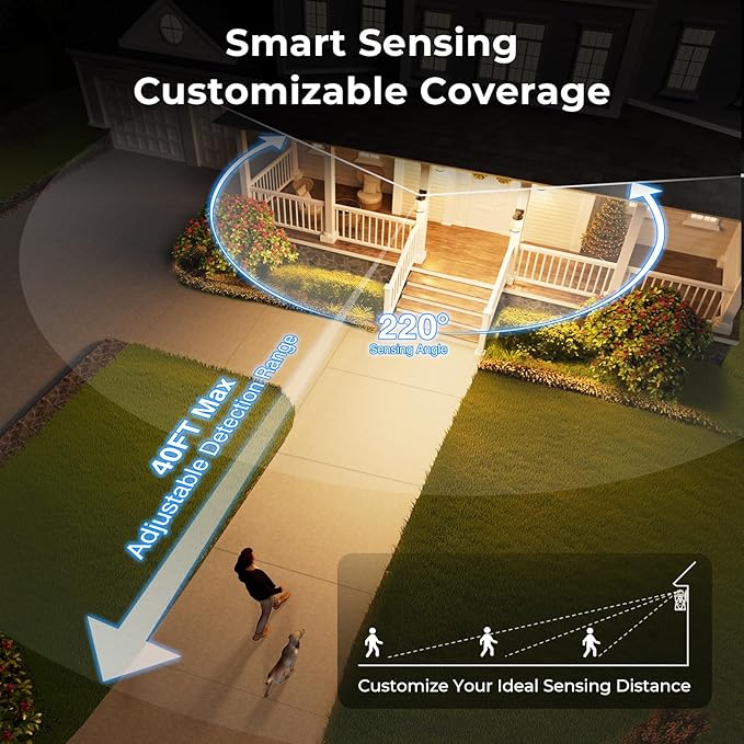 VIANIS 2 Pack Large Advanced Motion Sensor Outdoor Lights, Black Easy-to-Install Dusk to Dawn Outdoor Wall Lights, Aluminum Waterproof Porch Light with Water Glass for Porch, Garden, Front Door