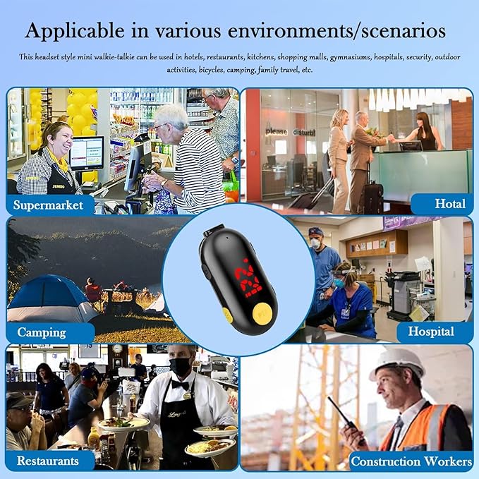 ELIDAIP T-M9 Super Mini Walkie Talkies with Earpieces Small Portable FM Transceiver Mini Two Way Radios for Security, Restaurant, Workplace,Out Door Sport,Supermarket,Hospital,Tourism Black 2-Pack