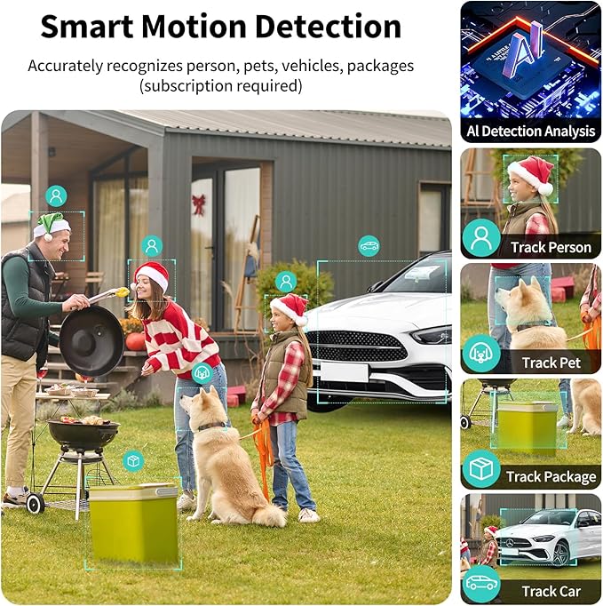 Security Cameras Wireless Outdoor,2K Indoor WiFi Wireless Cameras,Outside Battery Powered Cameras for Home Security,AI Motion Detection,Color Night Vision,Spotlight,Siren Alarm,SD/Cloud Storage,2Pack