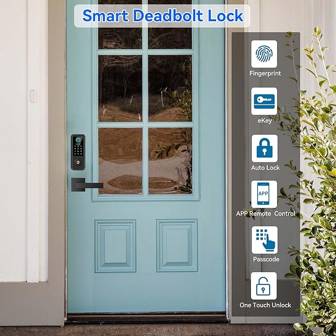 Yosimika Keyless Entry Door Lock with Handle Set,Smart Front Door Lock with Keypad Set,Keyless Entry Digital Deadbolt,Smart Deadbolt with Auto Lock,App Control, Matte Black