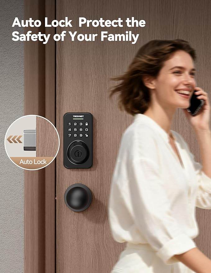 Keyless Entry Door Lock with Handle, Fingerprint Keypad Deadbolt with Handle Set, Smart Door Locks for Front Door with App Control, Auto-Lock, One-Time Code, Easy to Install