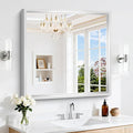 30x30 Inch Silver Bathroom Mirror, Brushed Silver Square Mirror for Wall, 0.6" Thickened Deep Frame Mirrors for Bathroom Sink, Shatterproof Tempered Glass, Antirust, Horizontally or Vertically