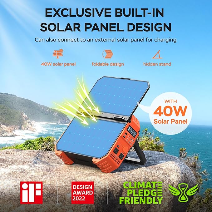 BLAVOR Portable Power Station 1600W (Peak 3200W), Built-in Solar Panel, 1024Wh LiFePO4 Battery, 100W USB-C Fast Charge, Solar Generator for Home Backup, Camping, Power Outages & RV
