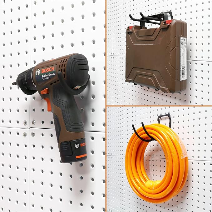 HUHOLE Pegboard Drill Holder, Peg Board Utility Hooks, 10 Pack Heavy Duty Peg Board Tool Holder for Power Tools, Drill, Hammer, Cord, Fit for 1/4" Pegboard | Heavy Duty, for Power Tools, Drill, Hammer, Cord