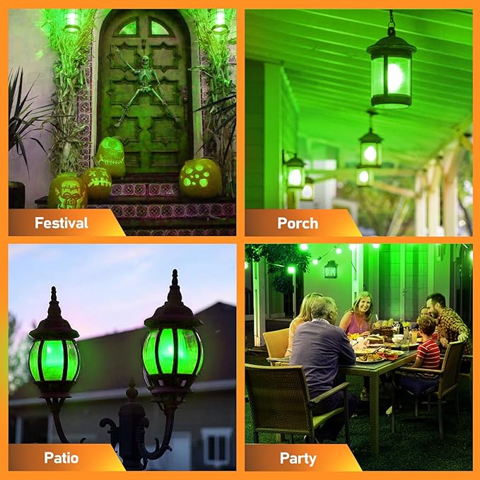 Vicstone Upgraded LED Flame Light Bulbs Christmas Decorations, 4-Mode Flickering Light Bulbs with Upside Down Effect, E26 27 Fire Light Bulb for Porch Party Patio Home Halloween Indoor Outdoor, Green