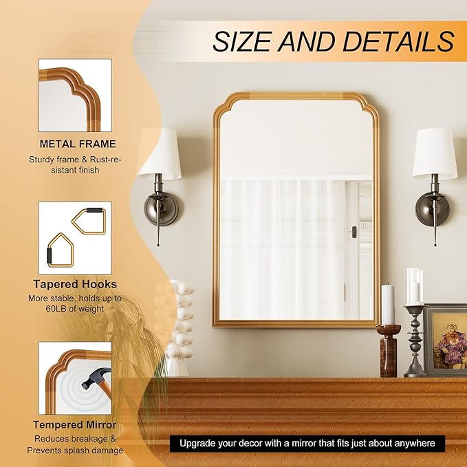Wood Mirror for Bathroom, 24" x 36" Rustic Bathroom Mirrors for Wall Decorative for Living Room or Bedroom Vanity Mirror (Natural Color)