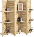 HOMCOM Room Divider, 5 Panel 67" Tall Wood Privacy Screen with 3 Display Shelves, and Folding Storage for Bedroom or Home Office, Natural Wood