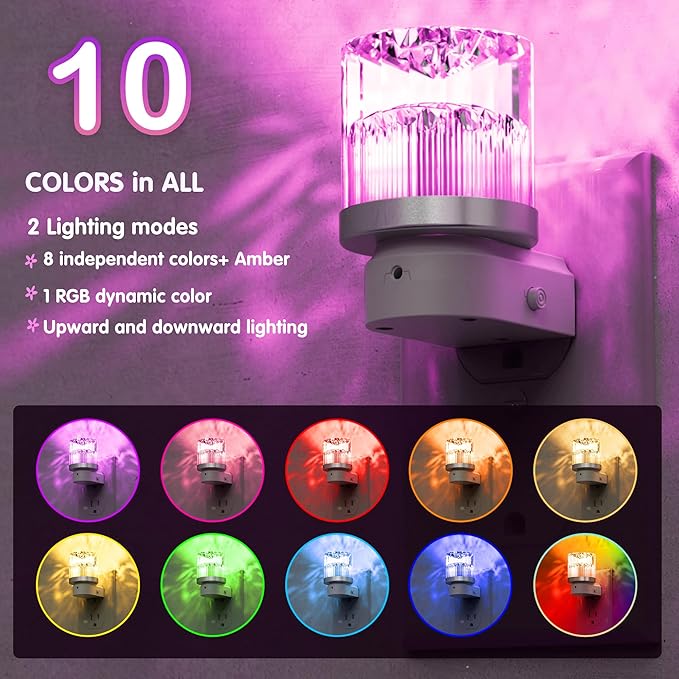 L LOHAS LED Night Light, Night Lights Plug into Wall with 10 Color Change RBG Nightlight Plug in Wall, Built in Dusk to Dawn Sensor for Hallway, Bathroom, Rooms, 2 Pack