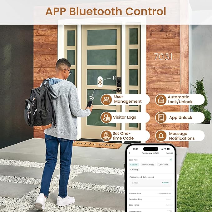 Biquole Keyless Entry Door Lock with 2 Lever Handles, Electronic Keypad Deadbolt, Auto & One Touch Lock,Smart Locks for Front Door, Easy Installation, App Control, Oil Rubbed Bronze
