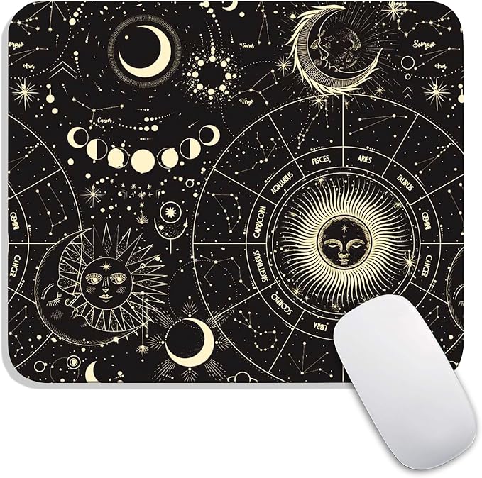 Armanza Square Mouse Pad Moon Sun, Personalized Premium-Textured Custom Mouse Mat Design, Washable Mousepad Cloth, Non-Slip Rubber Base Computer Mouse Pads for Wireless Mouse