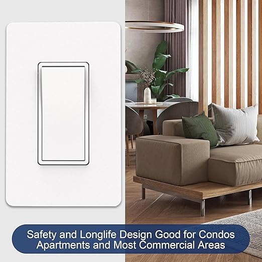 ThunderWay 3 Way Matte White Light Switch with Cover Plate, 15A 120/277 V Three Way Decorative Paddle Switches, Self-Grounding, Residential and Commercial Grade, UL Listed, 10 Pack