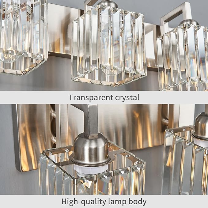 FDPBY Modern Bathroom Vanity Light 6-Lights Brushed Nickel Vanity Light Crystal Wall Light Bathroom Light Fixtures