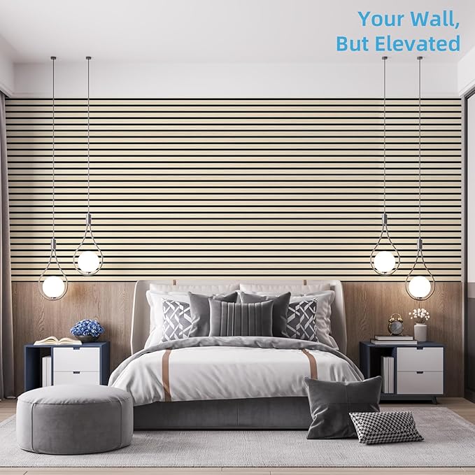 Art3d 4-Piece 94 x 12.6 Inch Acoustic Lightweight Slat Wall Panel - Waterproof Wood Textured Wainscoting Panel of 33 Sq.Ft for Bedroom, Home Theater Office Accent Wall, White Elm