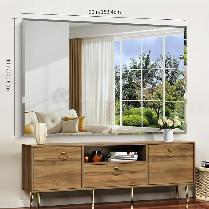 CILIBER 60x40 Large Beveled Mirror, Frameless Beveled Bathroom Mirrors for Over Sink, Upgraded Shatterproof Beveled Frameless Vanity Mirror for Bathroom,Bedroom,Living Room and Entryway
