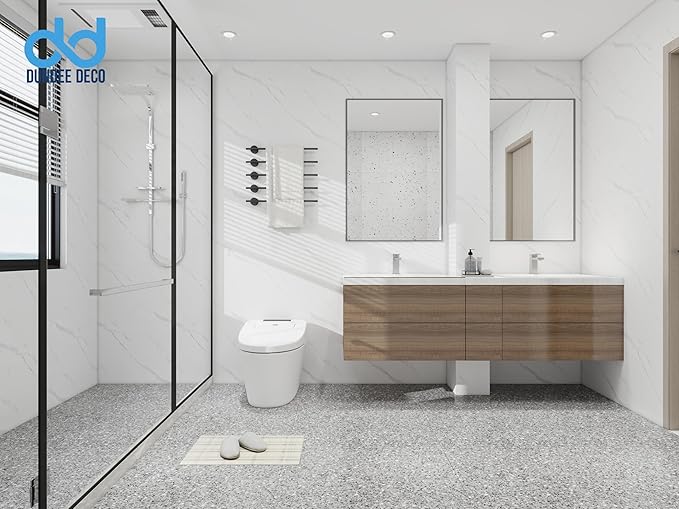 Dundee Deco Faux Marble Wall Panels - Sample - Glossy, Waterproof Indoor Wall Cladding - Off-White, Grey Veins - Sample 6" x 6"
