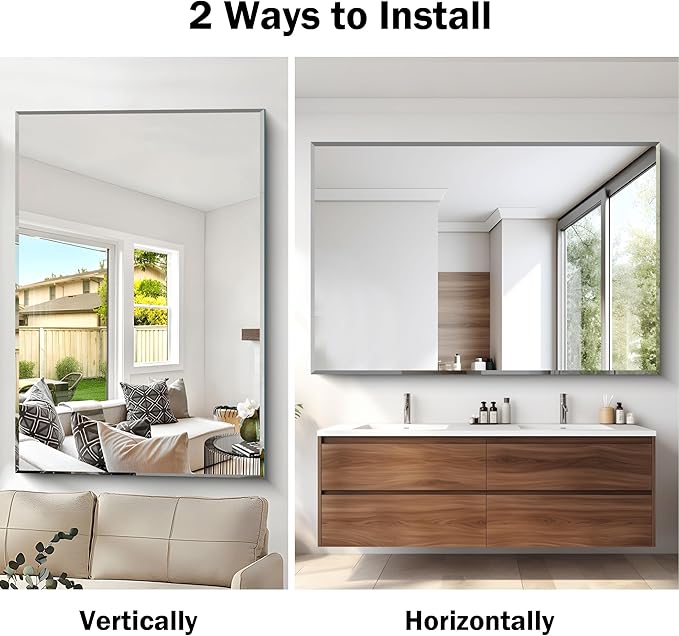 CILIBER 60x40 Large Beveled Mirror, Frameless Beveled Bathroom Mirrors for Over Sink, Upgraded Shatterproof Beveled Frameless Vanity Mirror for Bathroom,Bedroom,Living Room and Entryway