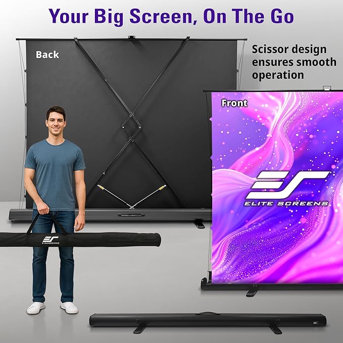 Elite Screens ezCinema Tab-Tension 16:9 X-Ratio Portable Projector Screen, Multi-Aspect Ratio, Manual Floor Rising Pull-Up Scissor-Lift Design + Carry Bag, Home Office Classroom- FT104XWH2-114V107X