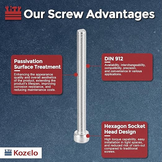 Kozelo 10pcs Socket Head Cap Screws - [M5-0.8 x 60mm] 304 Stainless Steel Allen Socket Drive for Electrical Motor 3D Printing Fan Engine Replacement Use, Silver