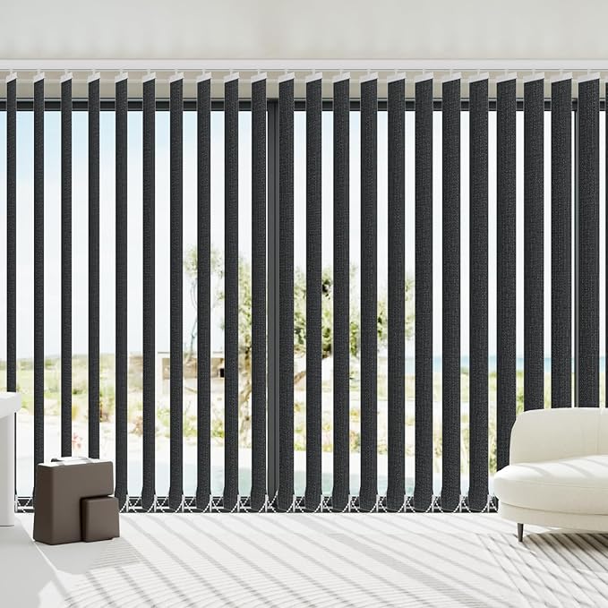 Blindify Motorized Vertical Blinds Compatible with Alexa Google Home, Blackout Sliding Door Shades Smart Vertical Blinds Remote Control Customize, 3-Layer Dark Grey