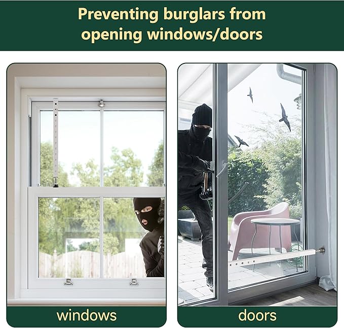 WooFog Adjustable Window Security Bars Vertical, Heavy Duty Sliding Patio Glass Door Lock Bar with Rubber Feet, 17-32 inch Window Safety Stopper for Up and Down Windows -White 1 PCS Patented