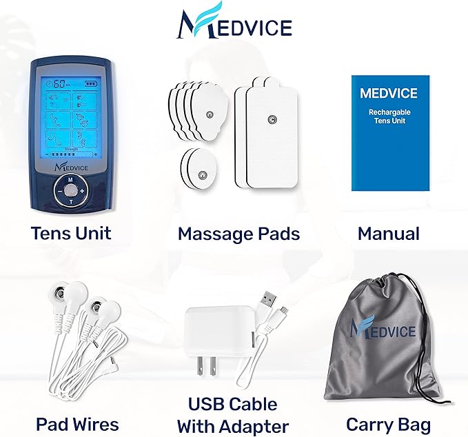 MEDVICE Rechargeable Tens Unit Muscle Stimulator, 2nd Gen 16 Modes & 8 Upgraded Pads for Natural Pain Relief & Management, FDA Cleared Electric Pulse Impulse Mini Massager Machine