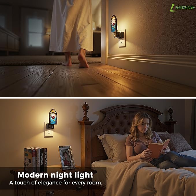 L LOHAS LED Night Lights Plug into Wall, Night Light with Light Sensor, 3000K Soft White, 0-100LM Brightness Adjustable, Acrylic Rose Nightlight for Bathroom Bedroom Hallway