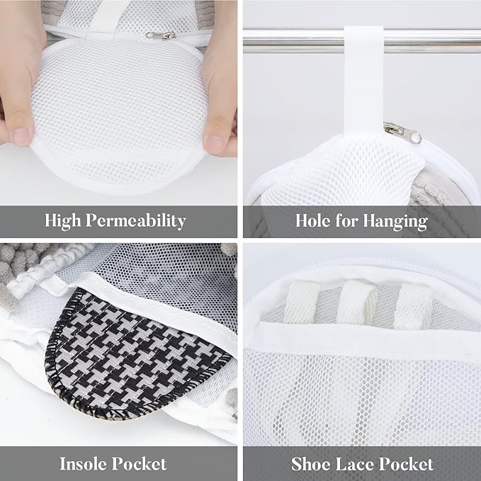 4Pcs Reusable Laundry Shoe Bag for Washer and Dryer, 2024 New Shoe Cleaning Bag, 360Cleaning for Sneaker and Gym Shoes (Grey)