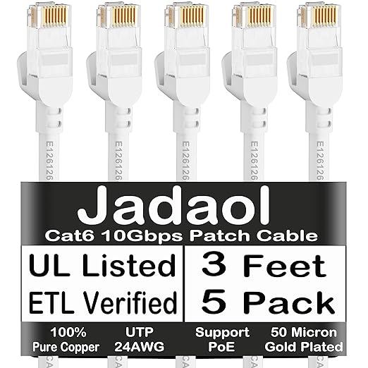 Jadaol Cat6 Ethernet Patch Cables 3ft 5-Pack, 10Gbps 24AWG Pure Copper RJ45 by Jadaol