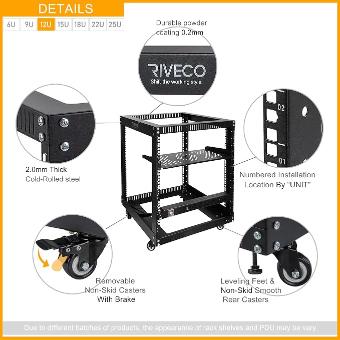 RIVECO 19" 12U Server Rack Open Frame - Image 4