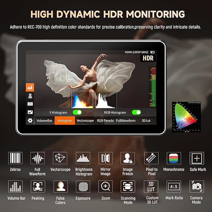 VILTROX DC-X2 2000 Nits Video Field Monitor with Rig Cage, 6 inch Touchscreen 4K HDMI in/Out On Camera Monitor with Sunshade Hood Battery, 1920X1080 HD Focus Peaking 3D Lut Full Waveform RGB Parada