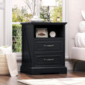 Nightstand with Charging Station,18" Wide End Table with 2 Large Drawers & Metal Handles,Rustic Farmhouse Wood Small Dresser,Bedside Table,Modern Chest of Drawers for Bedroom,Living Room,Black