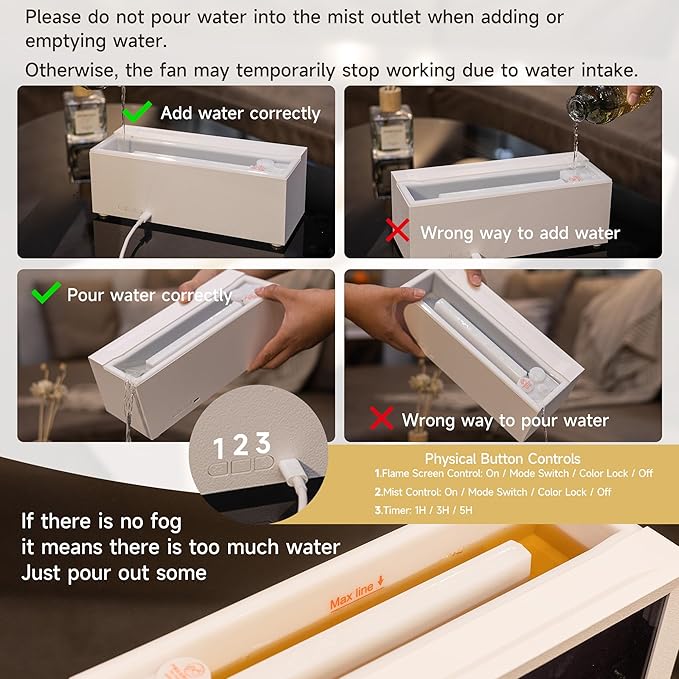 Fireplace Flame Air Diffuser Humidifier,7 Colors Aromatherapy Essential Oil Diffuser,Ultrasonic Aroma Humidifier with Timer for Home,Bedroom,Office,Yoga (WhiteA, L)
