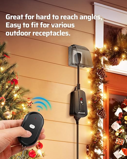 DEWENWILS Outdoor Wireless Remote Control Outlet, 15 amp Heavy Duty Weatherproof Remote Controlled Light Switch for Lights String Lights, 100 Feet Range, UL Listed