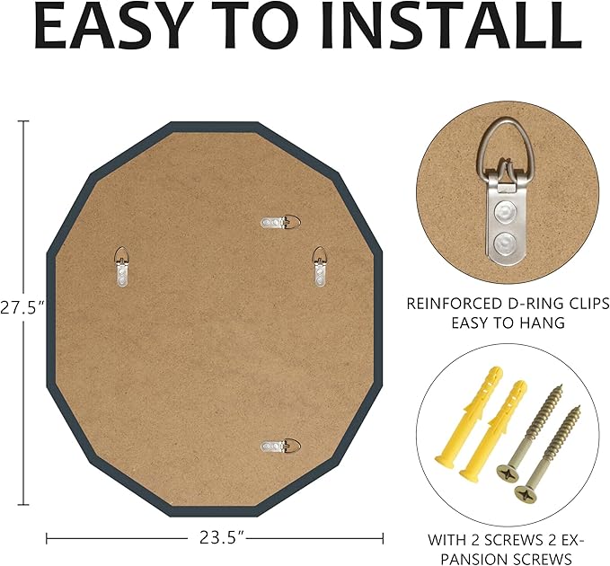 Bathroom Mirrors for Over Sink, Round Frameless Mirrors for Wall, 23.5x27.5 Inch Beveled Bathroom Mirror, Bathroom Vanity Circle Mirror for Bedroom Living Room Entryway Home Decor