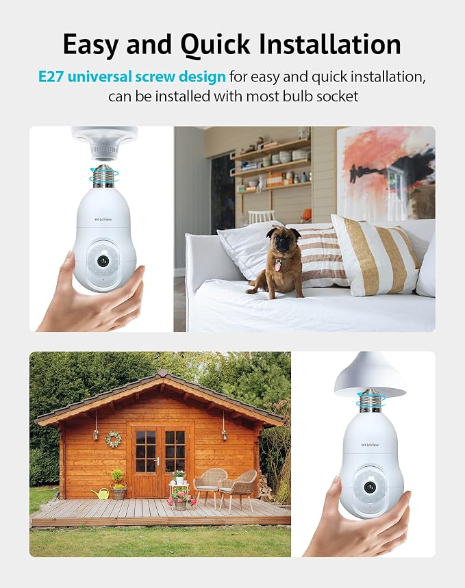 LaView 4MP Bulb Security Camera 2.4GHz, 360° 2K Security Cameras Wireless - Image 2