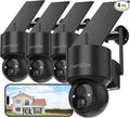 FAMVIVA 2K Solar Security Cameras Wireless Outdoor, 360°PTZ Battery Powered Cameras for Home Security, 2.4G WiFi Outdoor Camera with Color Night Vision, IP66 Waterproof, Motion Sensor Alarm, Black-4P
