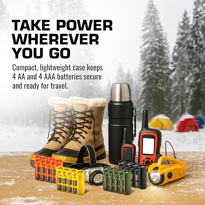 Storacell AA + AAA Combo Battery Storage Caddy and Dispenser, Black, Holds 4 AA + 4 AAA Batteries (Not Included), Durable & Compact Design, The Original Battery Caddy, Made in The USA